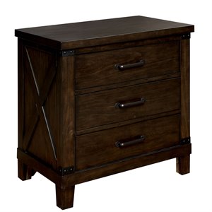 bowery hill rustic wood 3-drawer nightstand in dark walnut