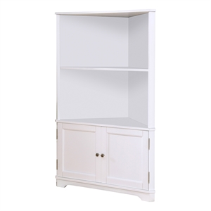bowery hill modern wood multi-storage corner bookshelf in white