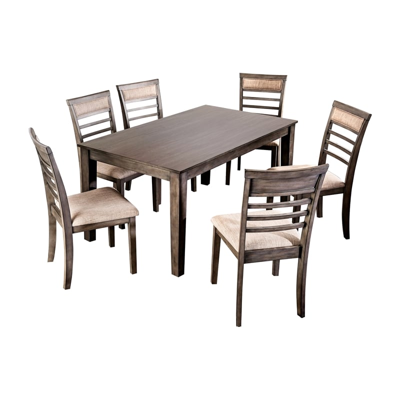 Bowery Hill Transitional Wood 7-piece Dining Set in Weathered Gray