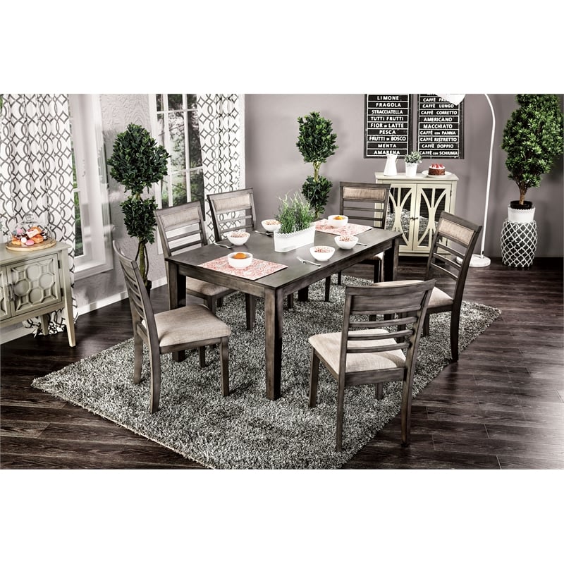 Bowery Hill Transitional Wood 7-piece Dining Set in Weathered Gray