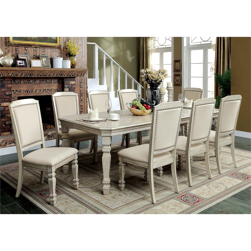 Bowery Hill Wood Dining Table with Leaf in Antique White
