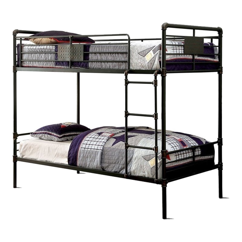 Bowery Hill Modern Metal Twin over Twin Bunk Bed in Antique Black