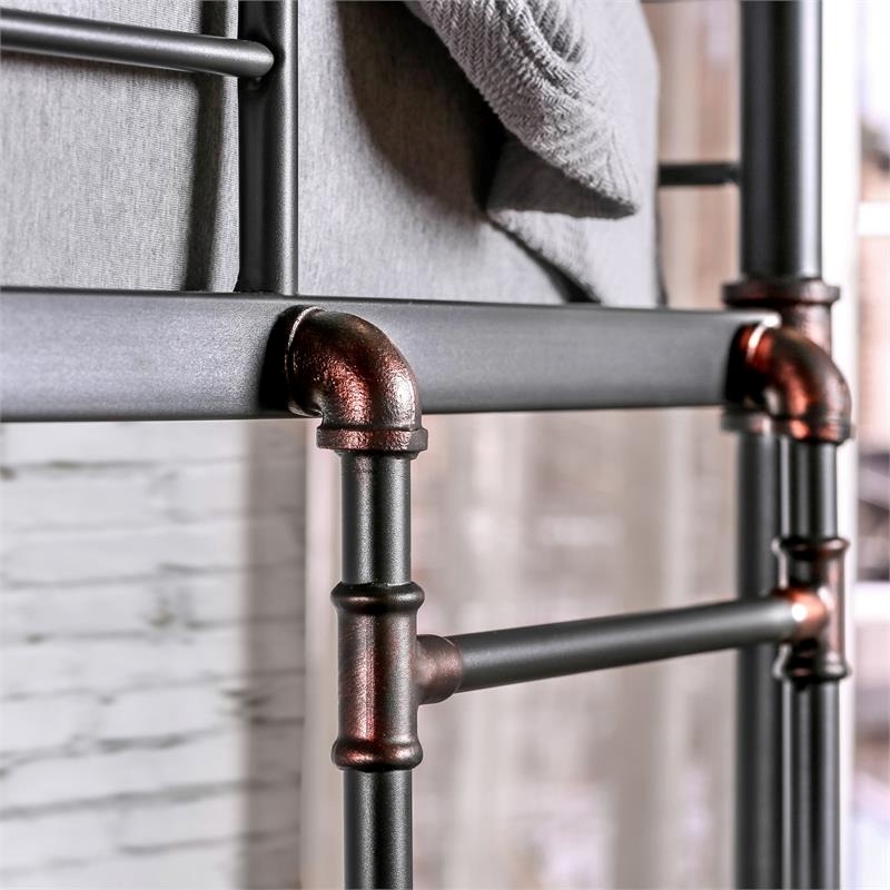 Bowery Hill Modern Metal Twin over Twin Bunk Bed in Antique Black