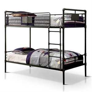 bowery hill modern metal twin over twin bunk bed in antique black