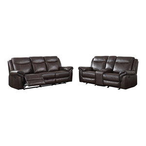 bowery hill transitional faux leather 2 piece reclining sofa set in brown