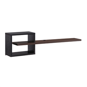 bowery hill modern wood floating tv stand in black and dark walnut