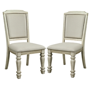 bowery hill transitional fabric padded side chair in antique white (set of 2)