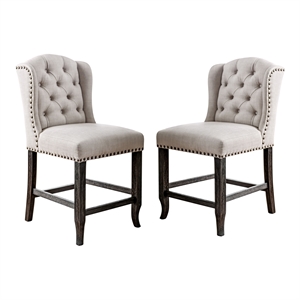 bowery hill traditional fabric counter chair in ivory (set of 2)