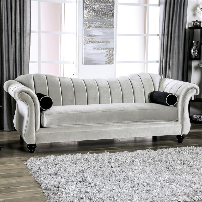 Bowery Hill Transitional Chenille Upholstered Sofa in Pewter