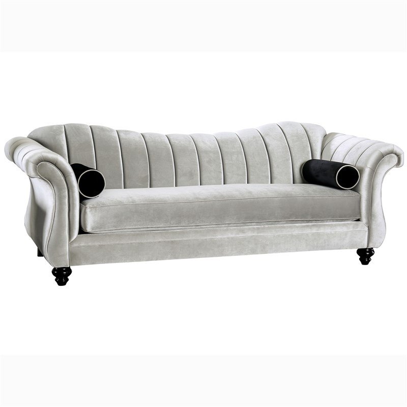 Bowery Hill Transitional Chenille Upholstered Sofa in Pewter