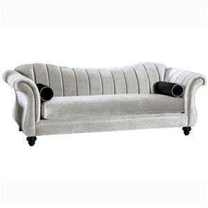 bowery hill transitional chenille upholstered sofa in pewter
