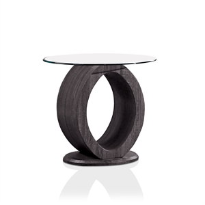 bowery hill contemporary wood round end table in gray