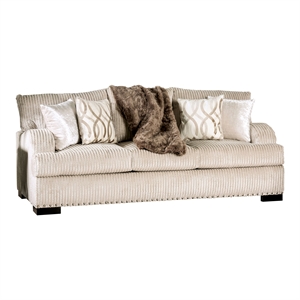 bowery hill transitional fabric upholstered sofa in golden ivory