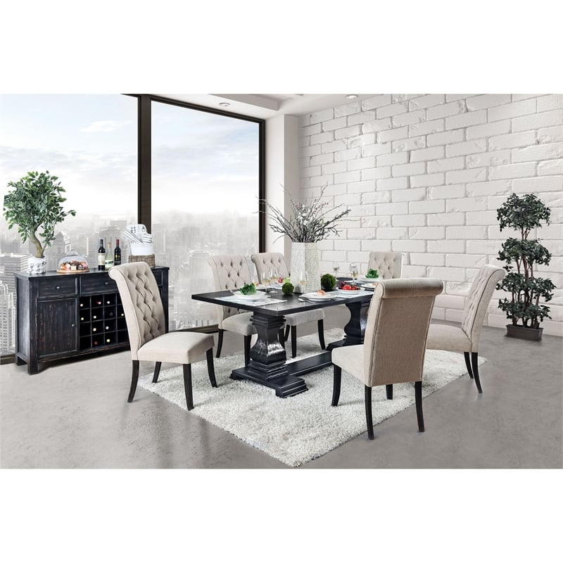 Bowery Hill Farmhouse Wood 7-Piece Dining Set with Bench in Beige