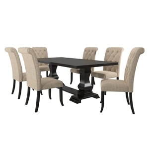 Bowery Hill Farmhouse Wood 7-Piece Dining Set with Bench in Beige