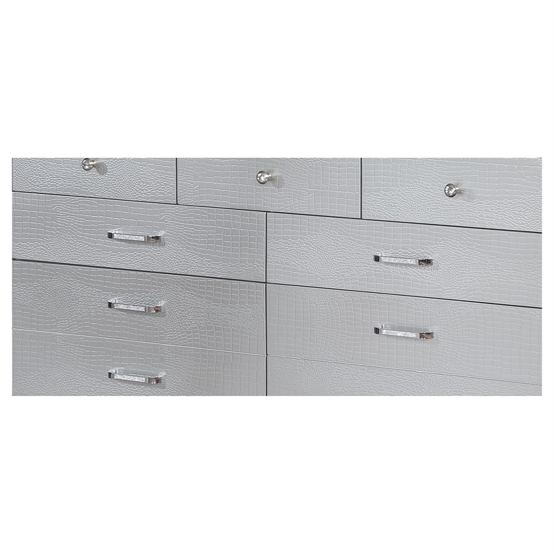 Bowery Hill 7-Drawer Contemporary Solid Wood Dresser in Silver