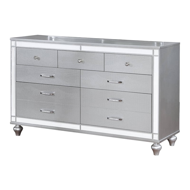 Bowery Hill 7-Drawer Contemporary Solid Wood Dresser in Silver