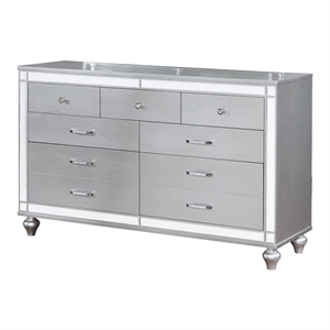 bowery hill 7-drawer contemporary solid wood dresser in silver