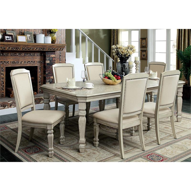 Bowery Hill Transitional Wood 7-Piece Dining Set in Antique White