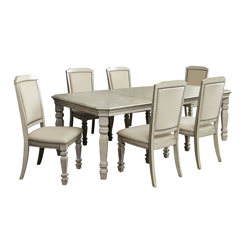 Bowery Hill Transitional Wood 7-Piece Dining Set in Antique White