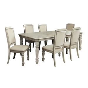 Bowery Hill Transitional Wood 7-Piece Dining Set in Antique White