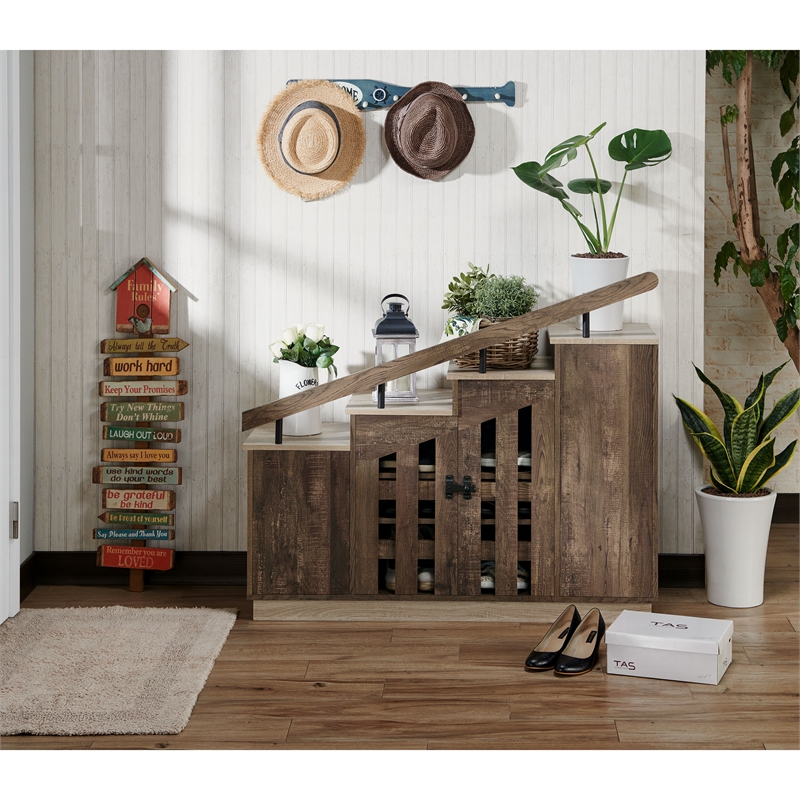 Bowery Hill Farmhouse Wood Staircase Shoe Cabinet in Reclaimed Oak
