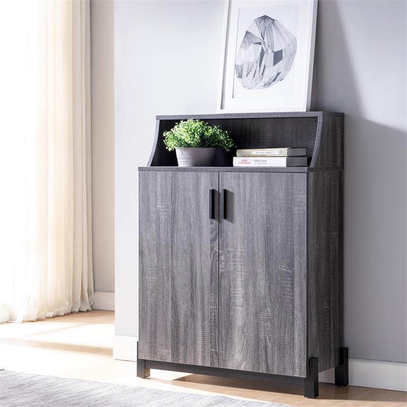 Bowery Hill Contemporary Wood 5-Shelf Shoe Cabinet in Distressed Gray