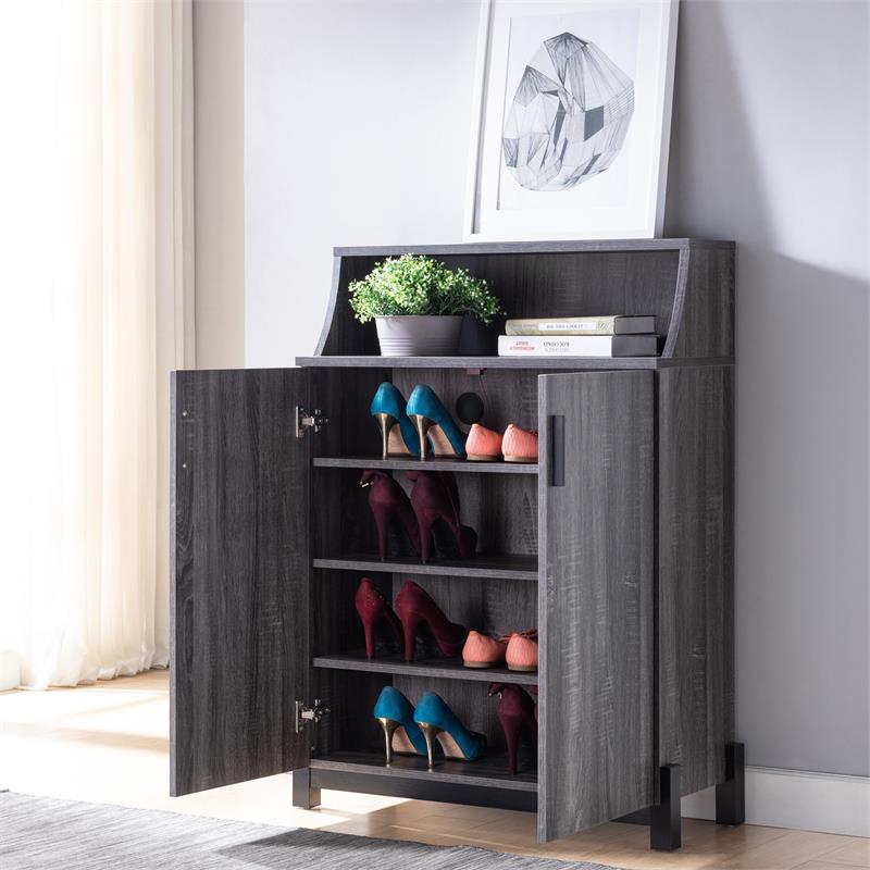 Bowery Hill Contemporary Wood 5-Shelf Shoe Cabinet in Distressed Gray