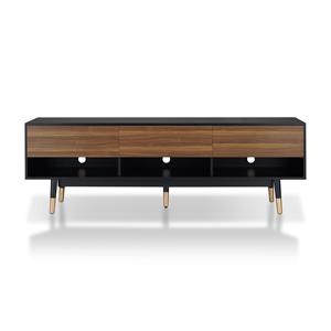 bowery hill mid-century wood 3-drawer tv stand in black