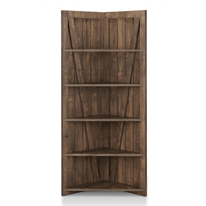 bowery hill contemporary rustic wood 5-tier corner bookcase in reclaimed oak