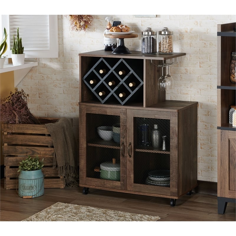Bowery Hill 4-Shelf Transitional Wood Mini Bar in Reclaimed Oak