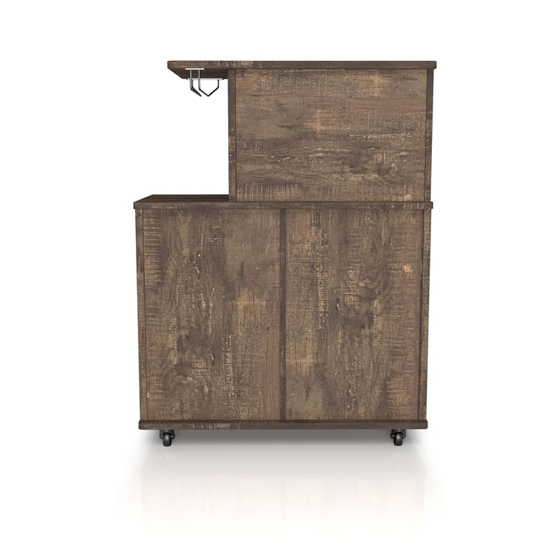 Bowery Hill 4-Shelf Transitional Wood Mini Bar in Reclaimed Oak