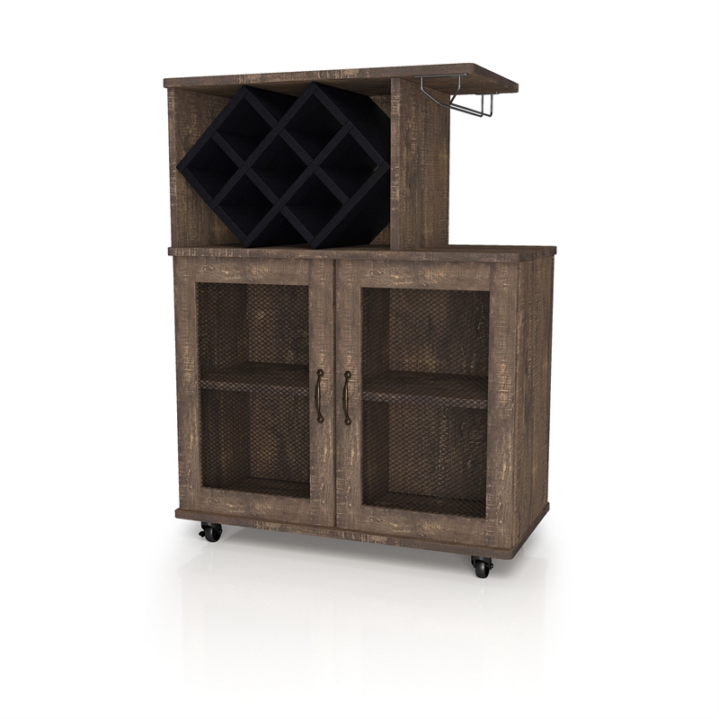 Bowery Hill 4-Shelf Transitional Wood Mini Bar in Reclaimed Oak