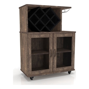Bowery Hill 4-Shelf Transitional Wood Mini Bar in Reclaimed Oak