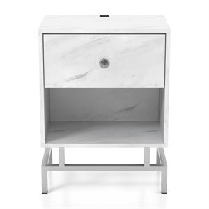 bowery hill contemporary wood 1-drawer end table in white marble