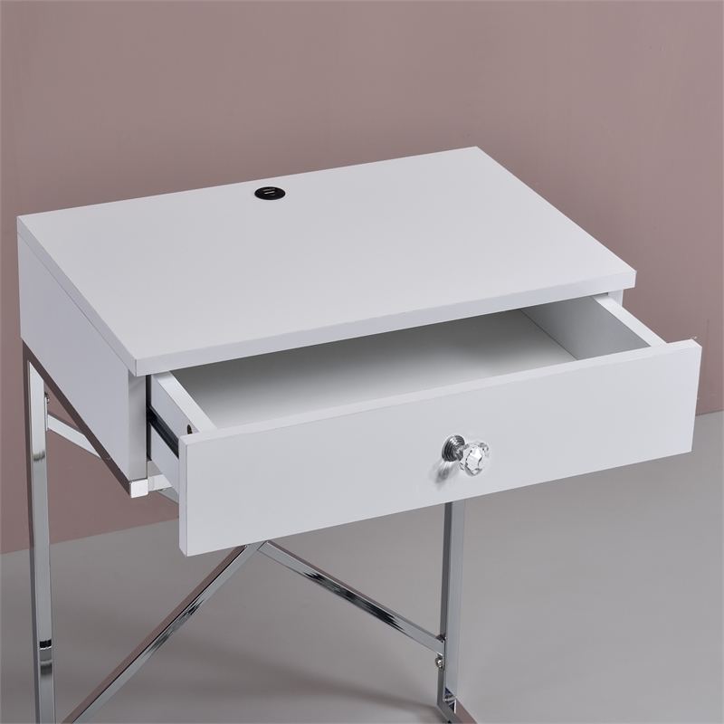 Bowery Hill 1-Drawer Modern Metal End Table in Glossy White/Chrome
