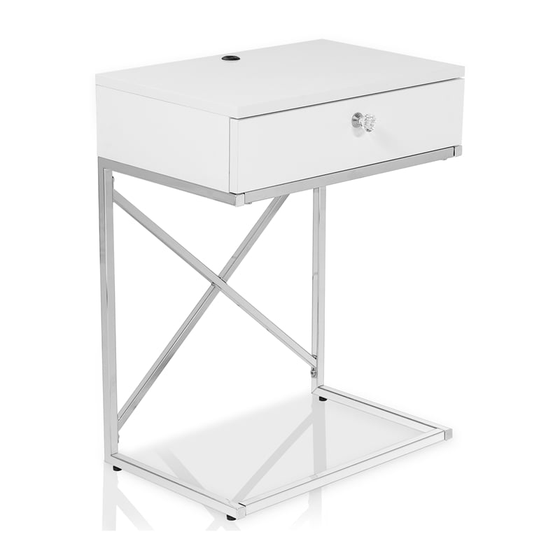 Bowery Hill 1-Drawer Modern Metal End Table in Glossy White/Chrome