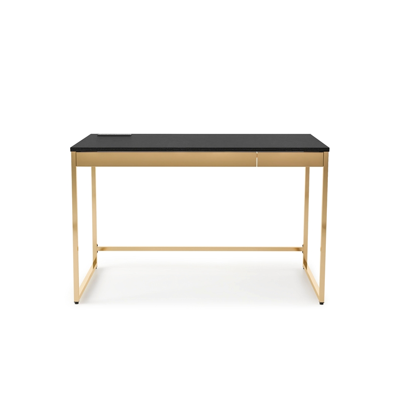 Bowery Hill Contemporary Metal Writing Desk with USB Port in Black
