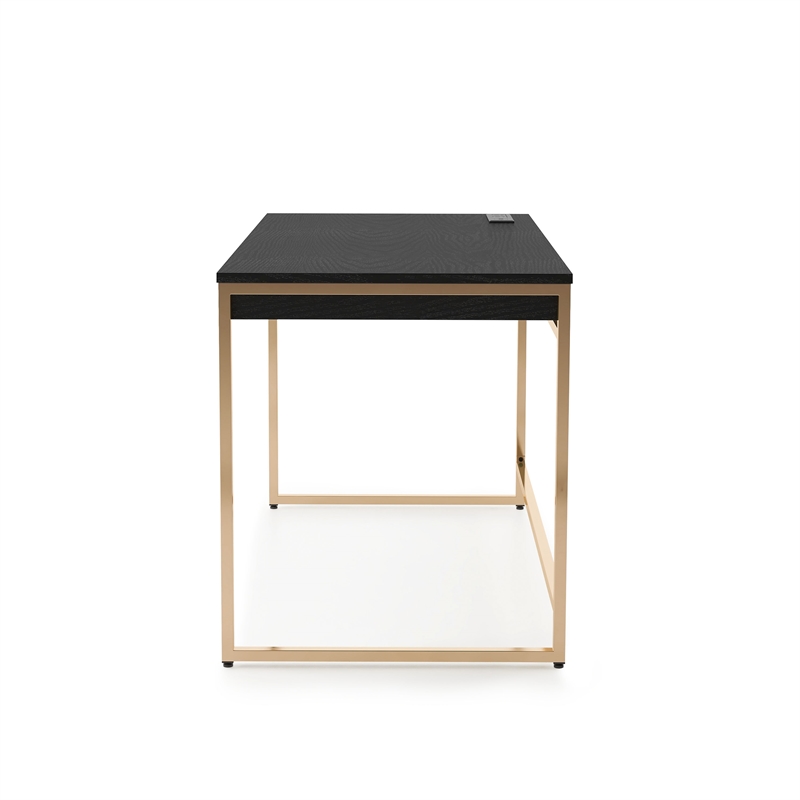Bowery Hill Contemporary Metal Writing Desk with USB Port in Black