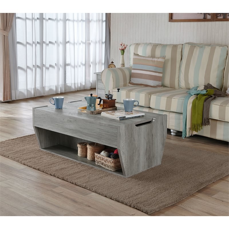 Bowery Hill Rustic Wood Storage Coffee Table in Vintage Gray