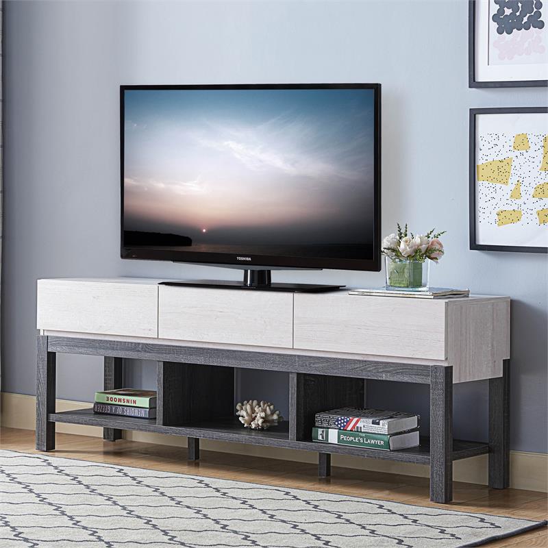 Bowery Hill Modern Wood 3-Drawer TV Stand in White and Gray