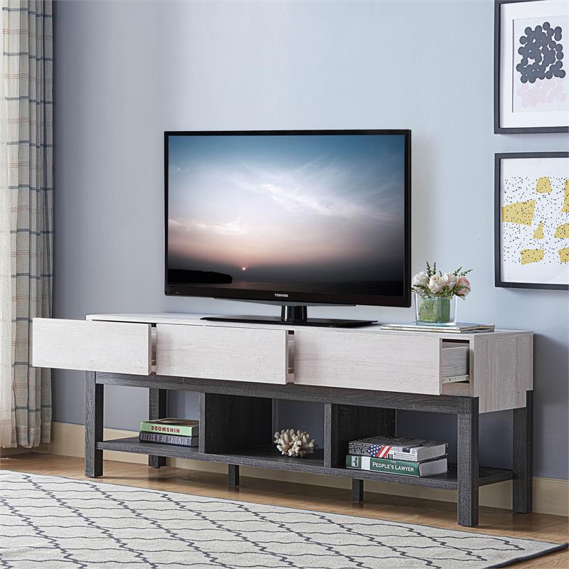 Bowery Hill Modern Wood 3-Drawer TV Stand in White and Gray