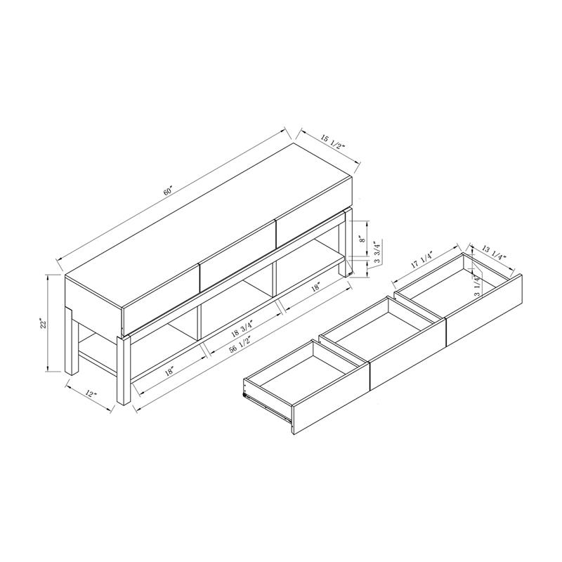 Bowery Hill Modern Wood 3-Drawer TV Stand in White and Gray