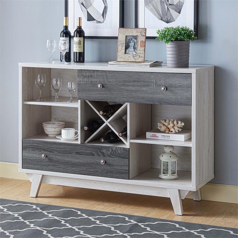 Bowery Hill Mid-Century Wood Multi-Storage Buffet in White Oak
