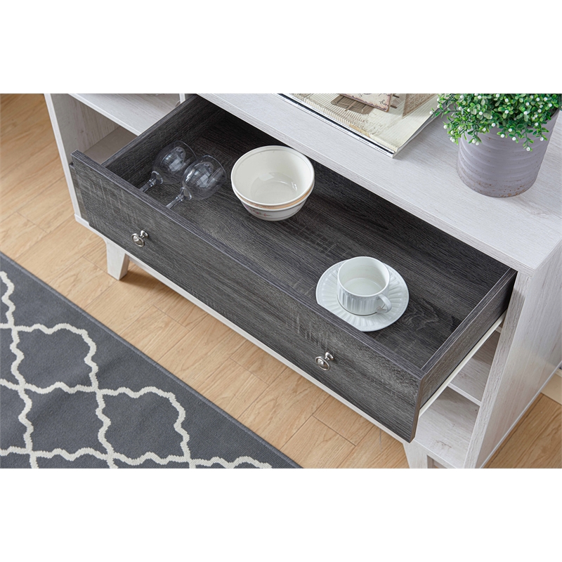 Bowery Hill Mid-Century Wood Multi-Storage Buffet in White Oak