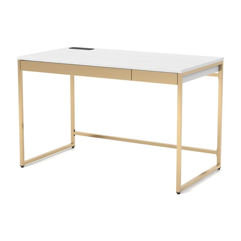 Bowery Hill Contemporary Metal Writing Desk with USB Port in White