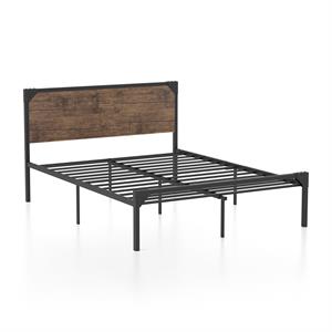 Bowery Hill Contemporary Metal Queen Platform Bed in Brown/Dark Brown