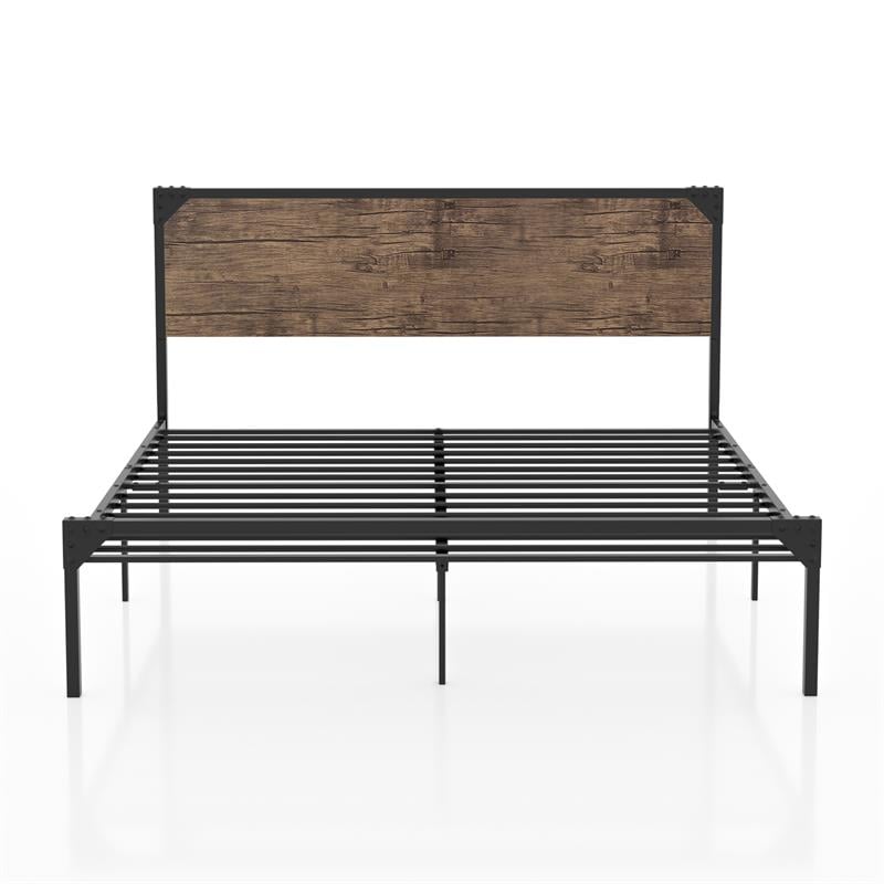 Bowery Hill Contemporary Metal Queen Platform Bed in Brown/Dark Brown