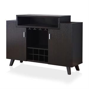 bowery hill mid-century wood wine storage buffet in cappuccino