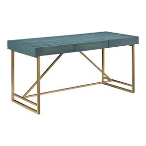 bowery hill contemporary wood 3-drawer writing desk in antique blue